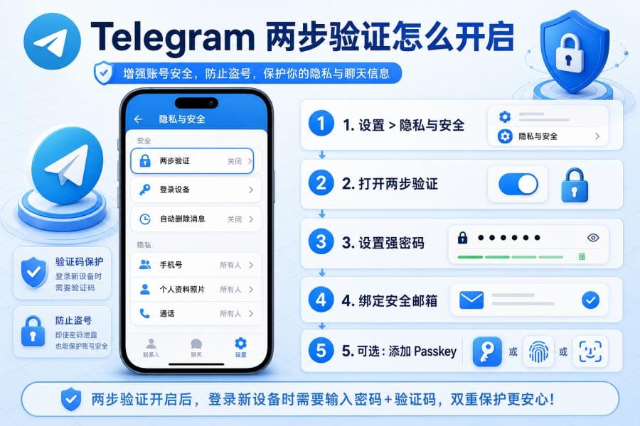 Telegram 隐私与安全设置入口示意