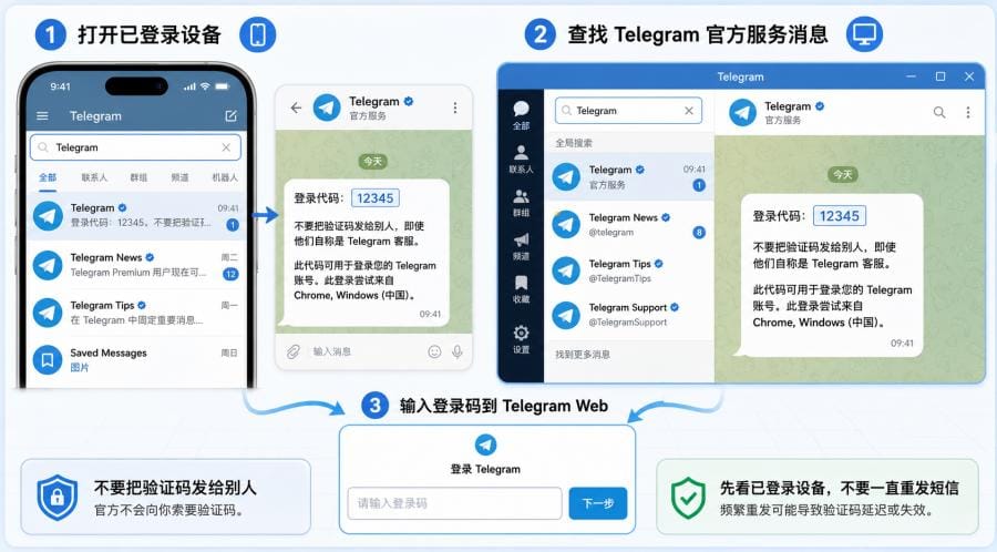 Telegram Web 登录收不到验证码怎么办?短信、App 验证码与二维码登录教程 配图 1